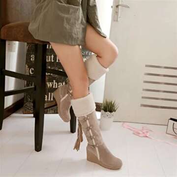 YDYCG Women Wedge Snow Boots - Stylish Cream Winter Warmth
