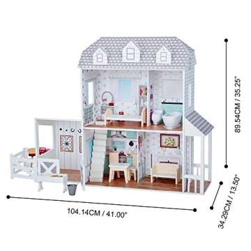 Wooden Farmhouse Dollhouse for 12" Dolls with Furnishings