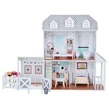 Wooden Farmhouse Dollhouse for 12" Dolls with Furnishings