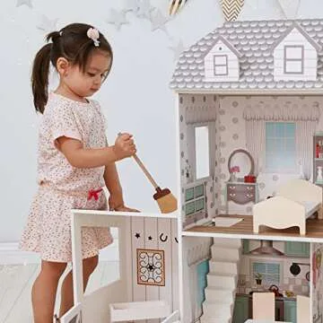 Wooden Farmhouse Dollhouse for 12" Dolls with Furnishings