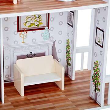 Wooden Farmhouse Dollhouse for 12" Dolls with Furnishings