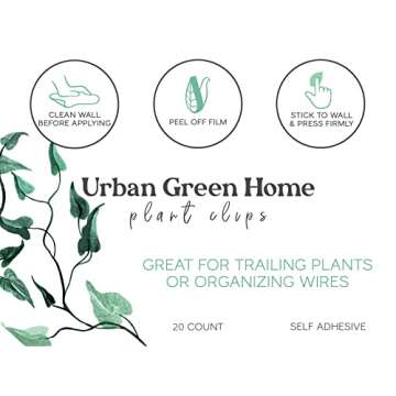 Urban Green Home Plant Clips with Pre-Applied Adhesive Pads for Climbing and Hanging Plants to Walls Invisible Leaf Design 20 Count