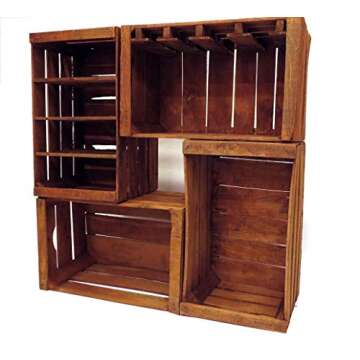 fruit crates, wine rack, bookshelves, different style of rustic wood to build a wine bar using vinta...
