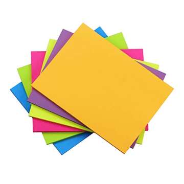 Bright Sticky Notes 8x6 - 6 Color Pack with 45 Sheets Each, Self-Sticky Pad