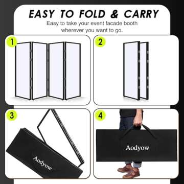 Aodyow DJ Stand,DJ Facade Booth Portable Event Cover Screen with Foldable 4 Detachable Metal Frame Light Projector Display Scrim Panel Stand with Carry Bag for Show,Party,Gathering(White and Black)