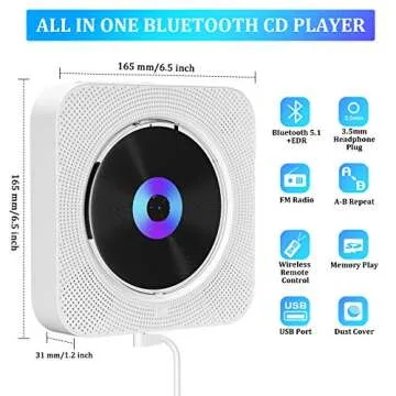 Qoosea Portable CD Player with Bluetooth Wall Mountable CD Music Player Home Audio Boombox with Remote Control FM Radio Built-in HiFi Speakers MP3 Headphone Jack AUX Input Output