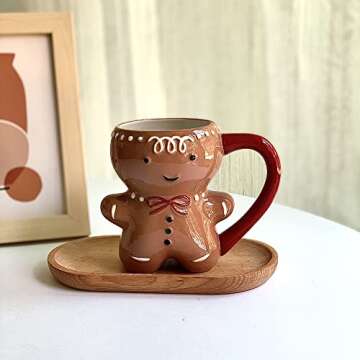 Gingerbread Man Christmas Coffee Mug Ceramic Mug with Colorful Handle Microwave Safe Cute Aesthetic ...