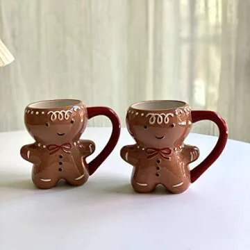 Gingerbread Man Christmas Coffee Mug Ceramic Mug with Colorful Handle Microwave Safe Cute Aesthetic Mugs for Women and Teen Girls Warm Winter Holiday Unique Christmas Gifts Home Office (Classic)