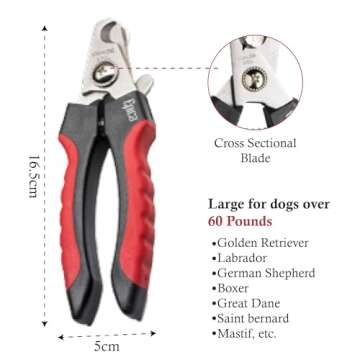 Epica Professional Dog Nail Clipper, Dog Nail Clippers for Large Dog, Easy and Safe Dog Grooming Clippers, Cat Claw Trimmer with Safety Guard (Large)