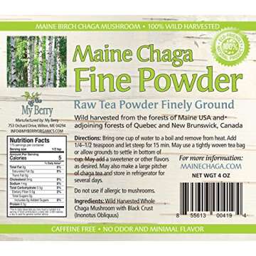 Maine Chaga Tea Fine Mushroom Powder, No Pesticides, 100% Wild-Harvested in Maine & Atlantic Canada,...