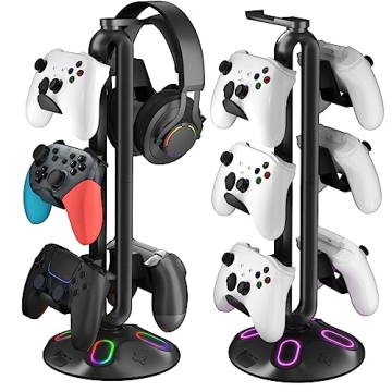 Canmarin Gaming RGB Headphone Stand - Controller Holder with 9 Light Modes, USB Ports & Type-C - The...