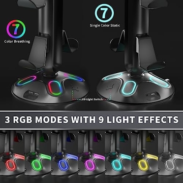 Canmarin Gaming RGB Headphone Stand with USB Ports