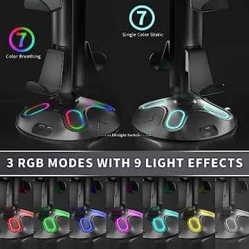 Canmarin Gaming RGB Headphone Stand with USB Ports