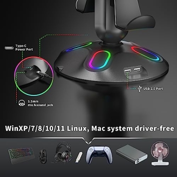 Canmarin Gaming RGB Headphone Stand with USB Ports