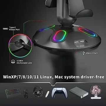 Canmarin Gaming RGB Headphone Stand with USB Ports