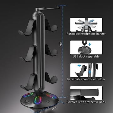 Canmarin Gaming RGB Headphone Stand with USB Ports