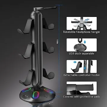 Canmarin Gaming RGB Headphone Stand with USB Ports