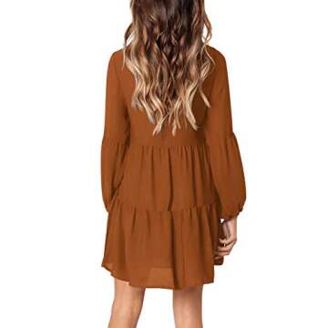 FOWSMON Women's Tunic Dress Cute Printed V Neck Long Sleeve Casual Swing Ruffle Dress