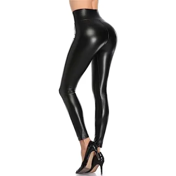 VOGUEMAX Women's Faux Leather Leggings High Waisted Pleather Pants for Women Black Stretchy Sexy PU ...