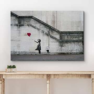 wall26 Canvas Print Wall Art Banksy There is Always Hope Girl with Balloon Graffiti & Street Art Pop Culture Illustrations Pop Art Bohemian Multicolor Dark for Living Room, Bedroom, Office - 24"x36"