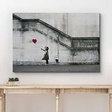 wall26 Canvas Print Wall Art Banksy There is Always Hope Girl with Balloon Graffiti & Street Art Pop Culture Illustrations Pop Art Bohemian Multicolor Dark for Living Room, Bedroom, Office - 24"x36"