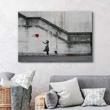 wall26 Canvas Print Wall Art Banksy There is Always Hope Girl with Balloon Graffiti & Street Art Pop Culture Illustrations Pop Art Bohemian Multicolor Dark for Living Room, Bedroom, Office - 24"x36"