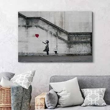 wall26 Canvas Print Wall Art Banksy There is Always Hope Girl with Balloon Graffiti & Street Art Pop Culture Illustrations Pop Art Bohemian Multicolor Dark for Living Room, Bedroom, Office - 24"x36"