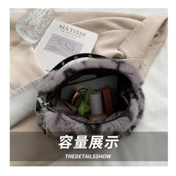 2022 New Leopard Print Plush Shoulder Cross-body Bag Fashion Chain One-shoulder Armpit Tote Y2K Purse Hobo Bag (Khaki)