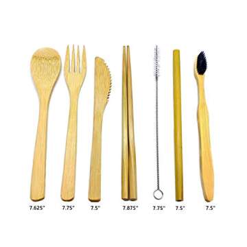 Caring Planet Bamboo Cutlery - Reusable Bamboo Cutlery set with portable case. Sustainable, Natural and Eco-Friendly. Great to-go Bamboo utensil set. 7 pcs (Blue)