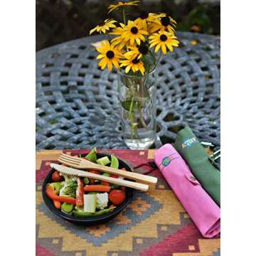 Caring Planet Bamboo Cutlery - Reusable Bamboo Cutlery set with portable case. Sustainable, Natural and Eco-Friendly. Great to-go Bamboo utensil set. 7 pcs (Blue)