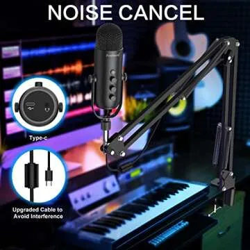 ZealSound Gaming Microphone Kit,Podcast Condenser USB Mic with Boom Arm,Supercardioid Microphone with Mute Button,Echo Volume Gain Knob,Adjust Monitor for Phone PC Computer (Black)