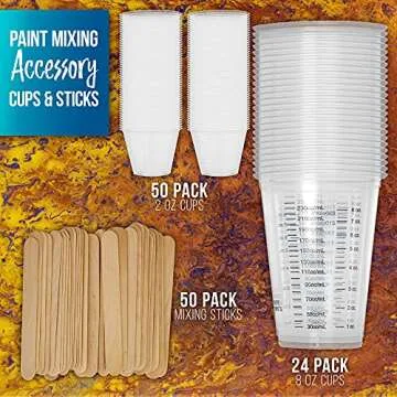 U.S. Art Supply - 1 Quart Floetrol Additive Pouring Supply Paint Medium Deluxe Kit for Mixing, Epoxy, Resin - Silicone Oil,1 and 10 Ounce Plastic Cups, Mini Painting Stands, Sticks, Pallete Knifes
