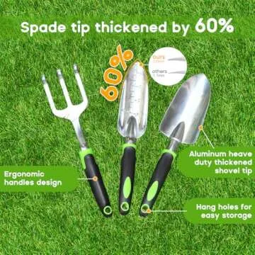 ZUZUAN Garden Tool Set, 3 Pack Aluminum Heavy Duty Gardening Kit Includes Hand Trowel, Transplant Tr...