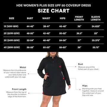 Plus Size Swim Coverup Dress with Hood UPF 50 Black