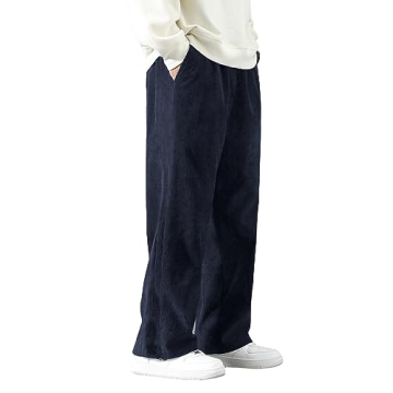 Floerns Men's Loose Fit Corduroy Elastic Waist Pants - Navy Blue L