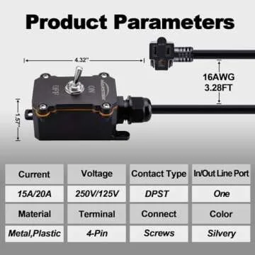 MARSTEK Heavy Duty Waterproof Extension Cord Switch with 3ft Cable and Plug