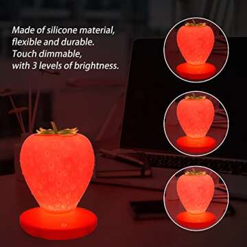 LVOERTUIG Strawberry Night Light, Cute Silicone Strawberry Lamp, LED Cute Night Light, Bedside Color...