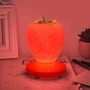 LVOERTUIG Strawberry Night Light, Cute Silicone Strawberry Lamp, LED Cute Night Light, Bedside Color Changing Lamp, 3 Modes Touch for Birthday, Christmas
