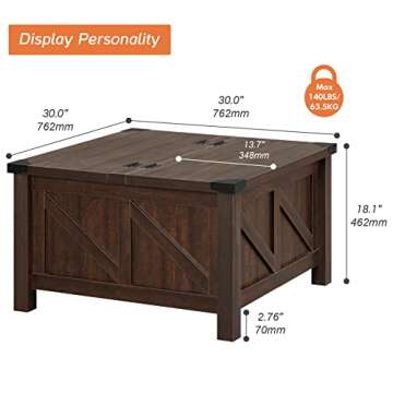 WAMPAT Square Farmhouse Coffee Table with Storage for Living Room, 30x30 inch Wooden Dining Center T...