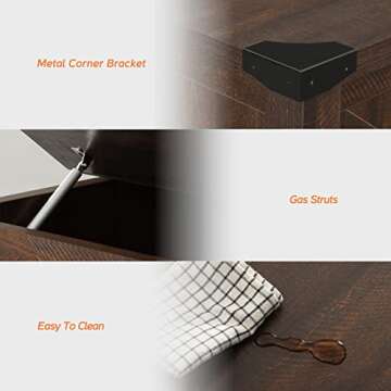 WAMPAT Square Farmhouse Coffee Table with Storage for Living Room, 30x30 inch Wooden Dining Center Table with Gas Spring Flip-Top for Large Hidden Storage, Metal Wrapped Table Corners,Rustic Brown