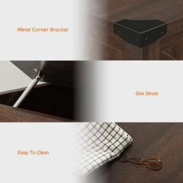 WAMPAT Square Farmhouse Coffee Table with Storage for Living Room, 30x30 inch Wooden Dining Center Table with Gas Spring Flip-Top for Large Hidden Storage, Metal Wrapped Table Corners,Rustic Brown