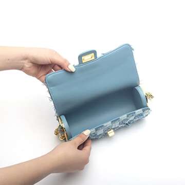 Checkerboard Shoulder Bag for Women Denim Retro Classic Purse Clutch Shoulder HandBag 20