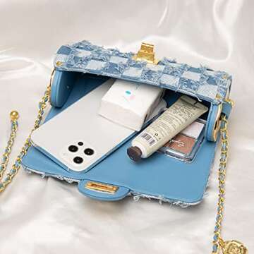 Checkerboard Shoulder Bag for Women Denim Retro Classic Purse Clutch Shoulder HandBag 20