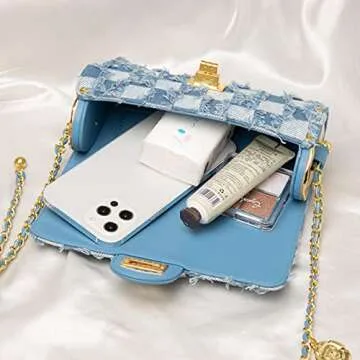 Checkerboard Shoulder Bag for Women Denim Retro Classic Purse Clutch Shoulder HandBag 20
