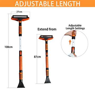 NDDI POWER Ice Scrapers for Car Windshield, 3 in 1 Snow Brush with Squeegee,43" Ice Scraper with 270° Rotating Brush Head for Car Windshields, Trucks, SUVs