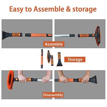 NDDI POWER Ice Scrapers for Car Windshield, 3 in 1 Snow Brush with Squeegee,43" Ice Scraper with 270° Rotating Brush Head for Car Windshields, Trucks, SUVs