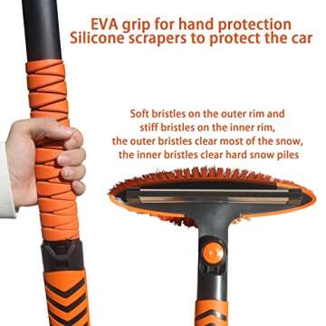 NDDI POWER Ice Scrapers for Car Windshield, 3 in 1 Snow Brush with Squeegee,43" Ice Scraper with 270° Rotating Brush Head for Car Windshields, Trucks, SUVs