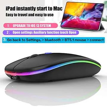 PEIBO Bluetooth Wireless Mouse for Laptop mac MacBook ipad MacBook air MacBook pro pc Desktop Computer Windows Chromebook Notebook (Black led)