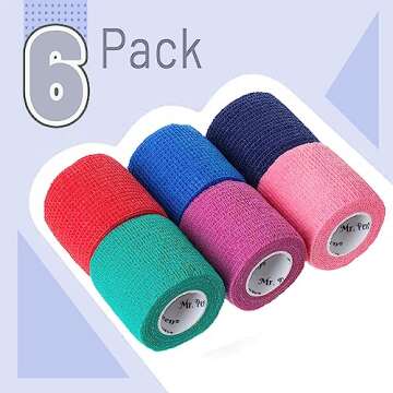 Mr. Pen- Self Adhesive Bandage Wrap, Assorted Colors, 2" x 5 Yards, 6 Pack, Elastic, Self Stick, Str...