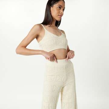 The Drop Women's Diza Pull On Flare Leg Crochet Pant, Birch, L